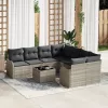  9 Darabos Kert Sofa Szett Párnákkal Világosszürke Poli Rattan