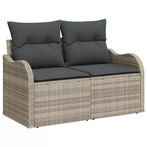  9 Darabos Kert Sofa Szett Párnákkal Világosszürke Poli Rattan