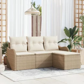  4 Darabos Kerti Kanapé Szett Párnákkal Bézs Polyrattan