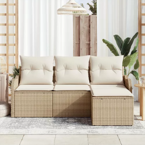  4 Darabos Kerti Kanapé Szett Párnákkal Bézs Polyrattan