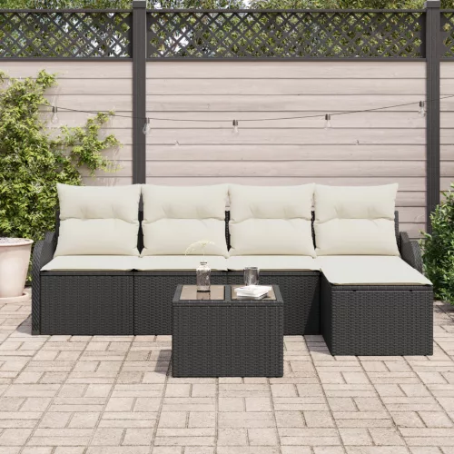  5 Darabos Kerti Kanapé Szett Párnákkal Barna Poly Rattan