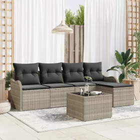    6 darabos kerti kanapé szett párnákkal szürke poli rattan