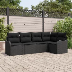    5 darabos kerti kanapé szett, párnákkal, fekete poly rattan