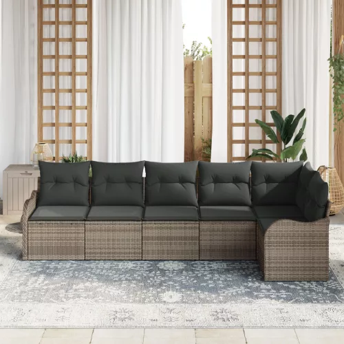  6 részes kerti kanapé szett párnákkal szürke poly rattan
