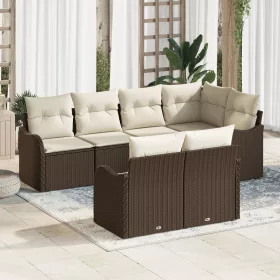  7 darabos kert kanapé szett párnákkal Barna poli rattan