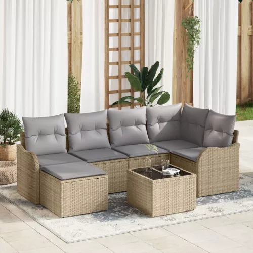  7 részes kertkanapé szett párnákkal fekete poly rattan
