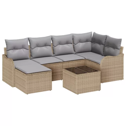  7 részes kertkanapé szett párnákkal fekete poly rattan