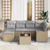  7 részes kertkanapé szett párnákkal fekete poly rattan