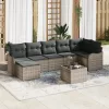  7 Részes Kerti Sofa Készlet Párnákkal Fekete Poli Rattan