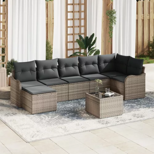  7 Részes Kerti Sofa Készlet Párnákkal Fekete Poli Rattan