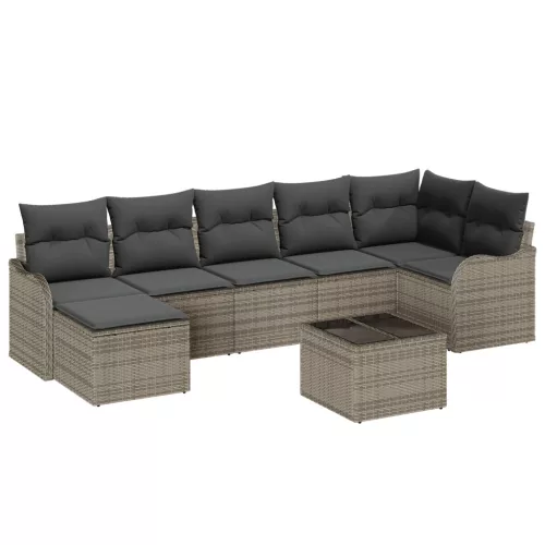 7 Részes Kerti Sofa Készlet Párnákkal Fekete Poli Rattan