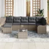  7 Részes Kerti Sofa Készlet Párnákkal Fekete Poli Rattan