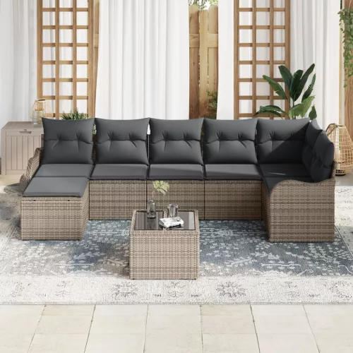  7 Részes Kerti Sofa Készlet Párnákkal Fekete Poli Rattan
