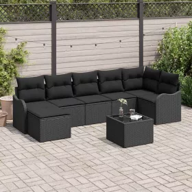  Kerti Kanapé Szett párnával 8 pcs Fekete Poli rattan