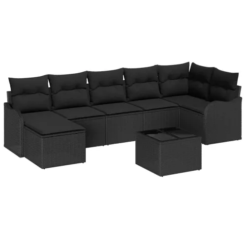  Kerti Kanapé Szett párnával 8 pcs Fekete Poli rattan