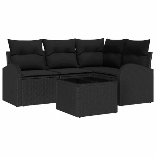  Kerti Kanapé Szett párnával tárolóval 5 pcs Fekete polirattan