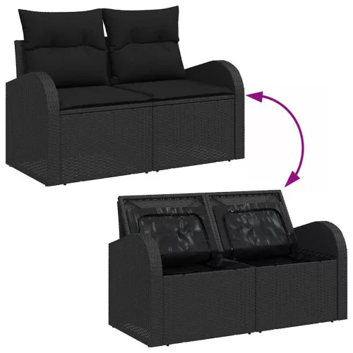  Kerti Kanapé Szett párnával tárolóval 5 pcs Fekete polirattan