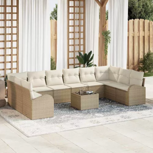  Kanapé Szett párnával tárolóval 11 pcs Beige és krém polirattan