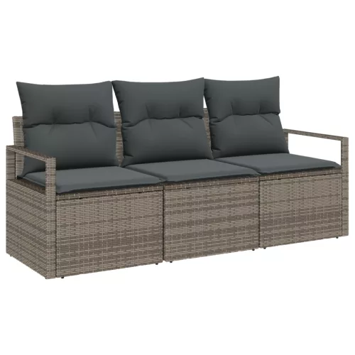  3 Darabos Kerti Kanapé Szett Párnákkal Szürke Polyrattan