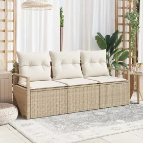  3 darabos Kerti Kanapé Szett Párnákkal Bézs Poli Rattan
