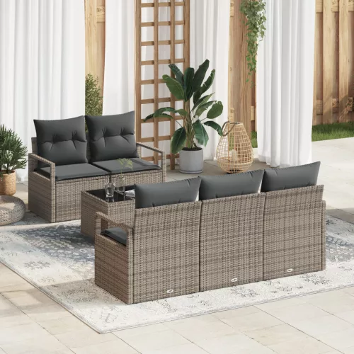  6 Részes Kerti Sofa Szett Párnákkal Szürke Polirattan