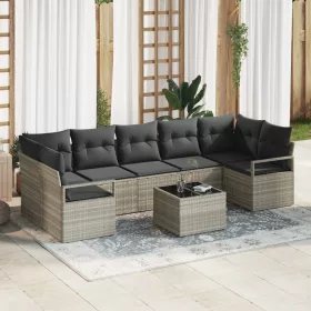    8 darabos Kerti Sofa Szett Párnákkal Világosszürke Poli Rattan