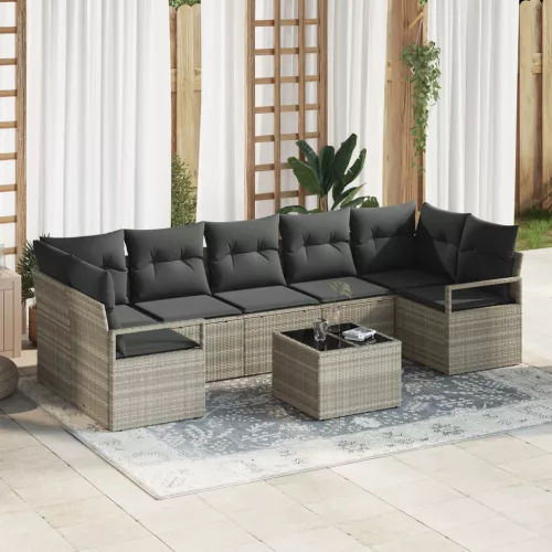  8 darabos Kerti Sofa Szett Párnákkal Világosszürke Poli Rattan