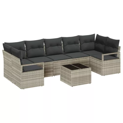  8 darabos Kerti Sofa Szett Párnákkal Világosszürke Poli Rattan