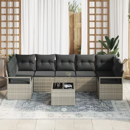  8 darabos Kerti Sofa Szett Párnákkal Világosszürke Poli Rattan