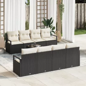    9 Darabos Kert Kanapé Készlet Párnákkal Fekete Poli Rattan