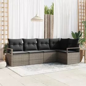    5 részes kerti kanapé szett párnákkal szürke poli rattan