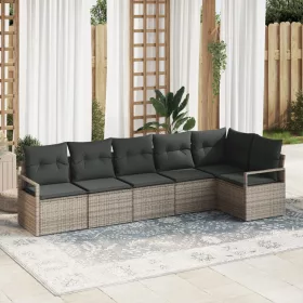    6 darabos kerti kanapé szett párnákkal, szürke poli rattan
