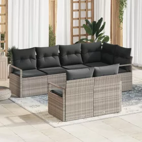    7 darabos kertkanapé szett párnákkal Világosszürke Poli Rattan