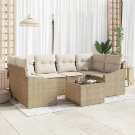    Kanapé Szett párnával tárolóval 7 pcs Beige és krém polirattan