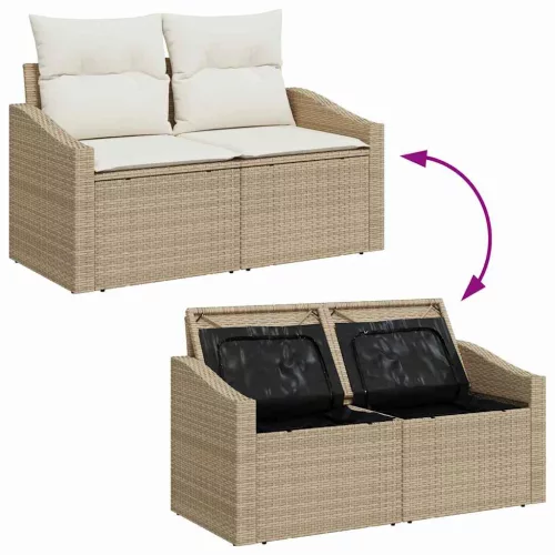  Kanapé Szett párnával tárolóval 7 pcs Beige és krém polirattan