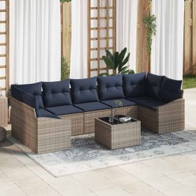    Kanapé Szett párnával 8 pcs Szürke és Tengerész Kék polirattan