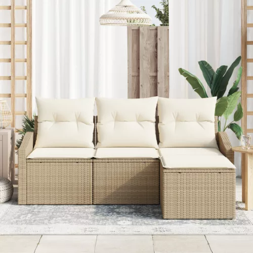 4 részes kertiszófa szett párnákkal - Bézs poly rattan