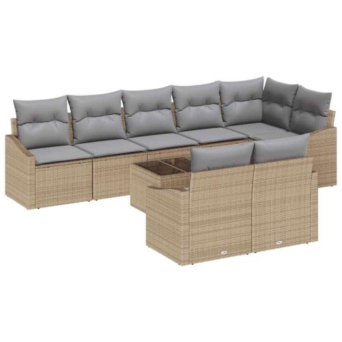  Kerti Kanapé Szett 9 pcs Beige és Világosszürke polirattan