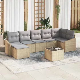    Kerti Kanapé Szett 8 pcs Beige és Világosszürke polirattan