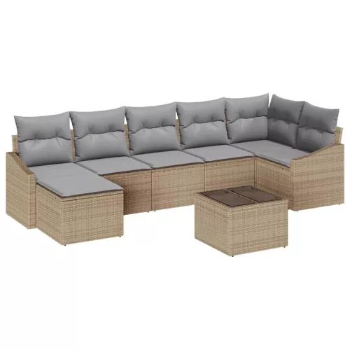 Kerti Kanapé Szett 8 pcs Beige és Világosszürke polirattan