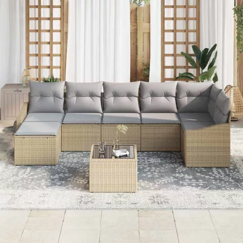  Kerti Kanapé Szett 8 pcs Beige és Világosszürke polirattan