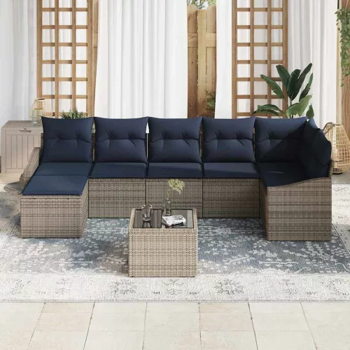  Kerti Kanapé Szett párnával Szürke és Tengerész Kék polirattan