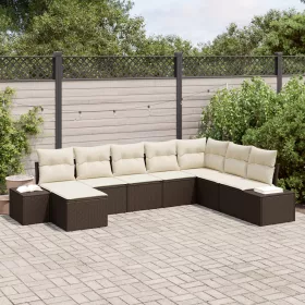  8 Darabos Kert Kanapé Szett Párnákkal Barna Poli Rattan