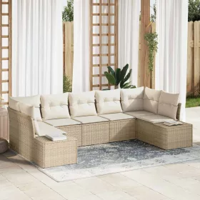    Kerti Kanapé Szett tárolóval 7 pcs Beige és krém Poli rattan