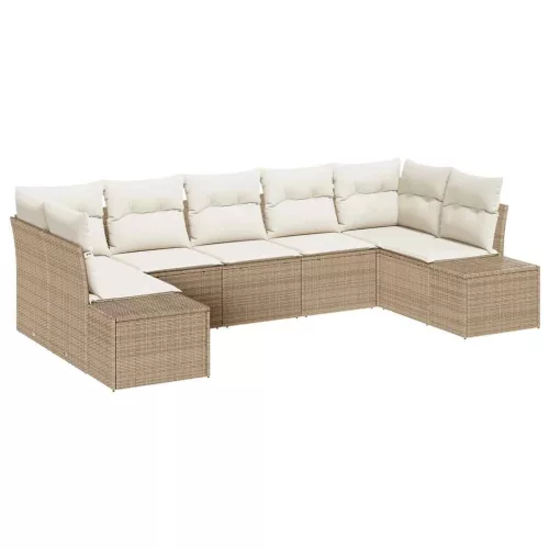  Kerti Kanapé Szett tárolóval 7 pcs Beige és krém Poli rattan