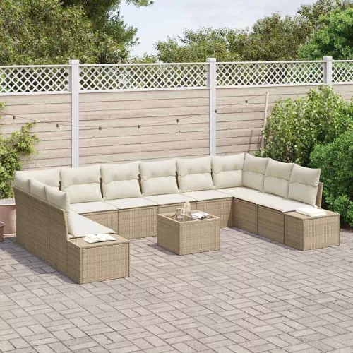  Kerti Kanapé Szett párnával 11 pcs Beige és krém Poly Rattan