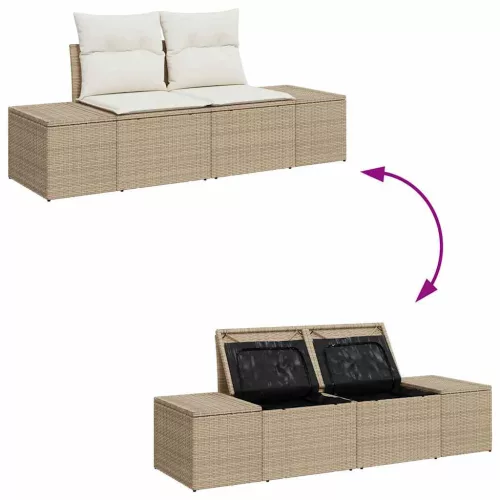  Kerti Kanapé Szett párnával 11 pcs Beige és krém Poly Rattan