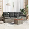  5 Darabos Kert Sofa Készlet Párnákkal Szürke Poli Rattan Akác