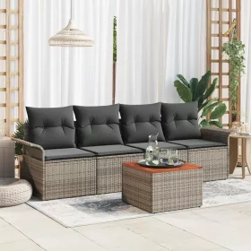    5 Darabos Kert Sofa Készlet Párnákkal Szürke Poli Rattan Akác
