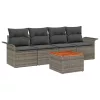  5 Darabos Kert Sofa Készlet Párnákkal Szürke Poli Rattan Akác
